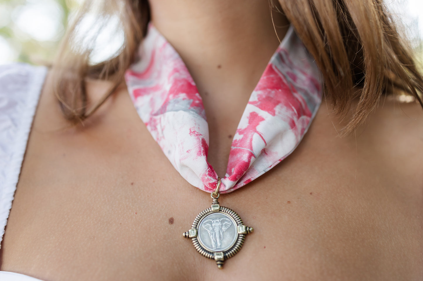 Crimson and Gray Elephant Necklace