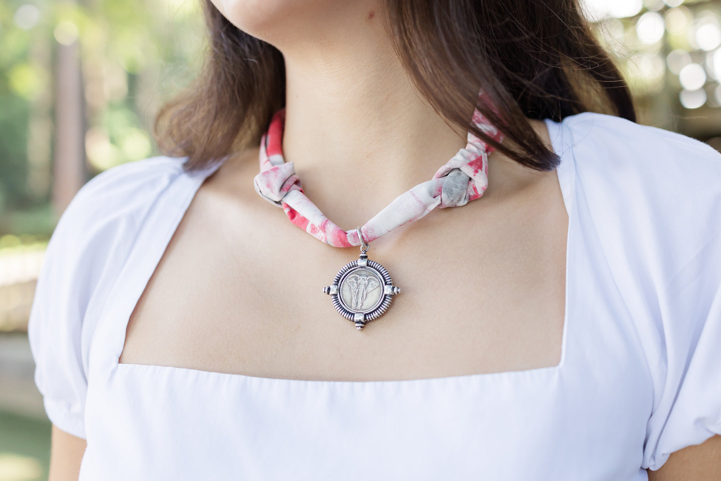Crimson and Gray Elephant Necklace