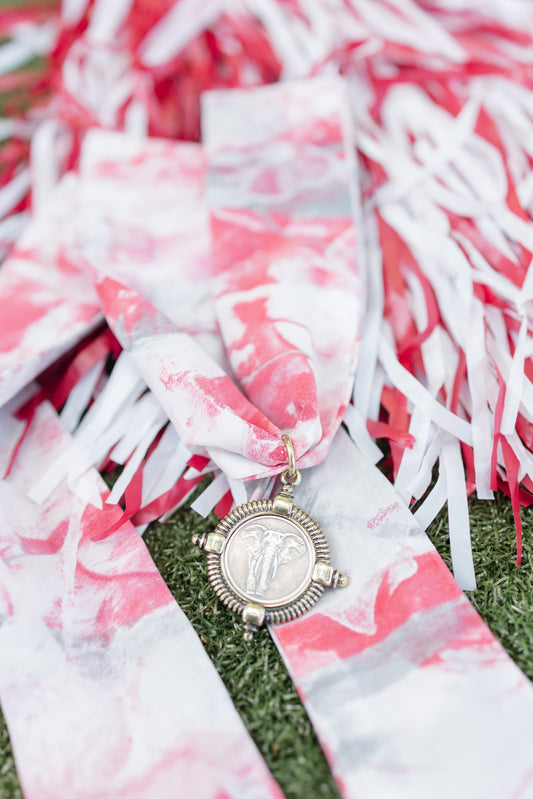 Crimson and Gray Hand Painted Elephant Necklace