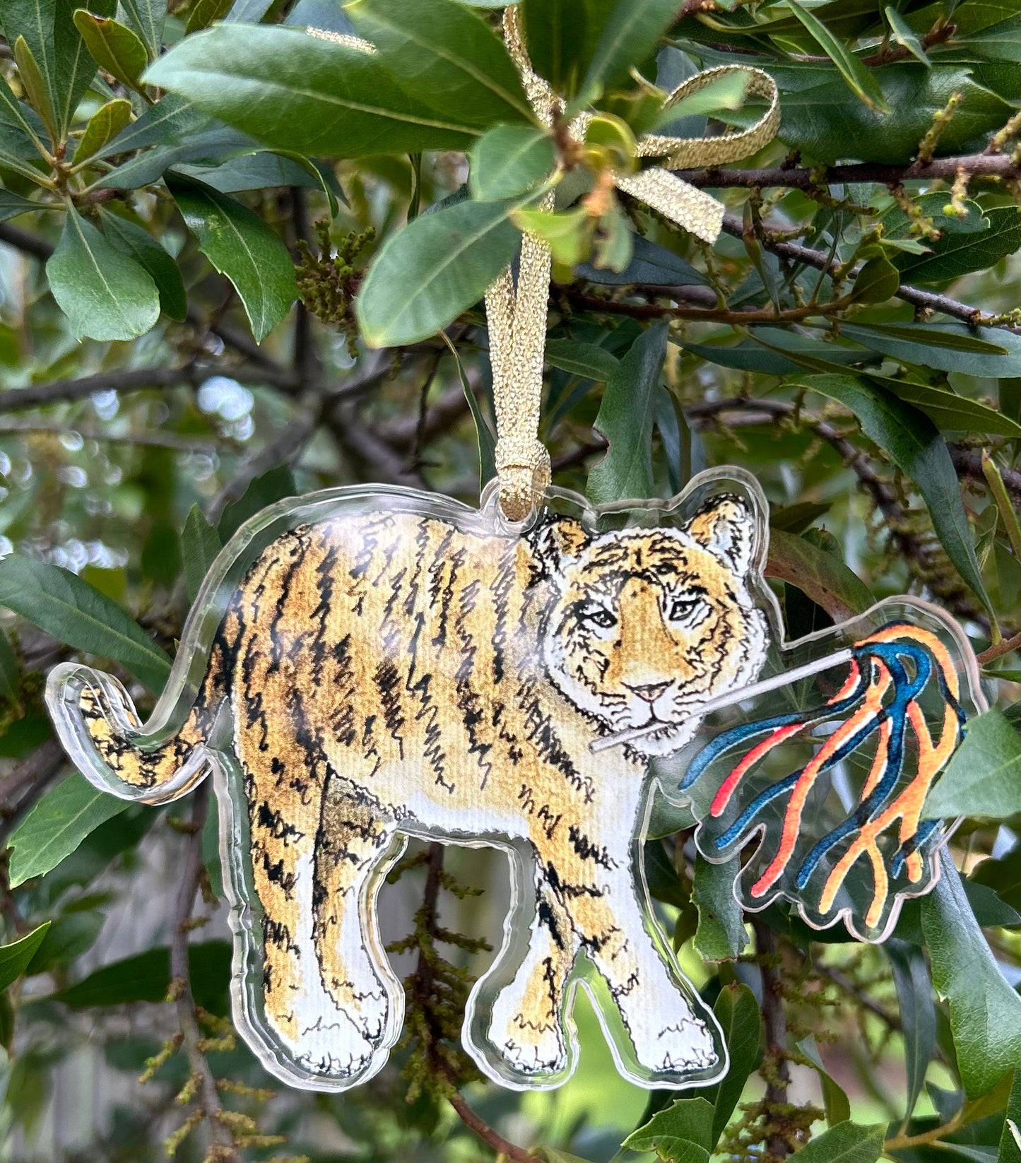 Tiger, Blue and Orange- Acrylic Ornament