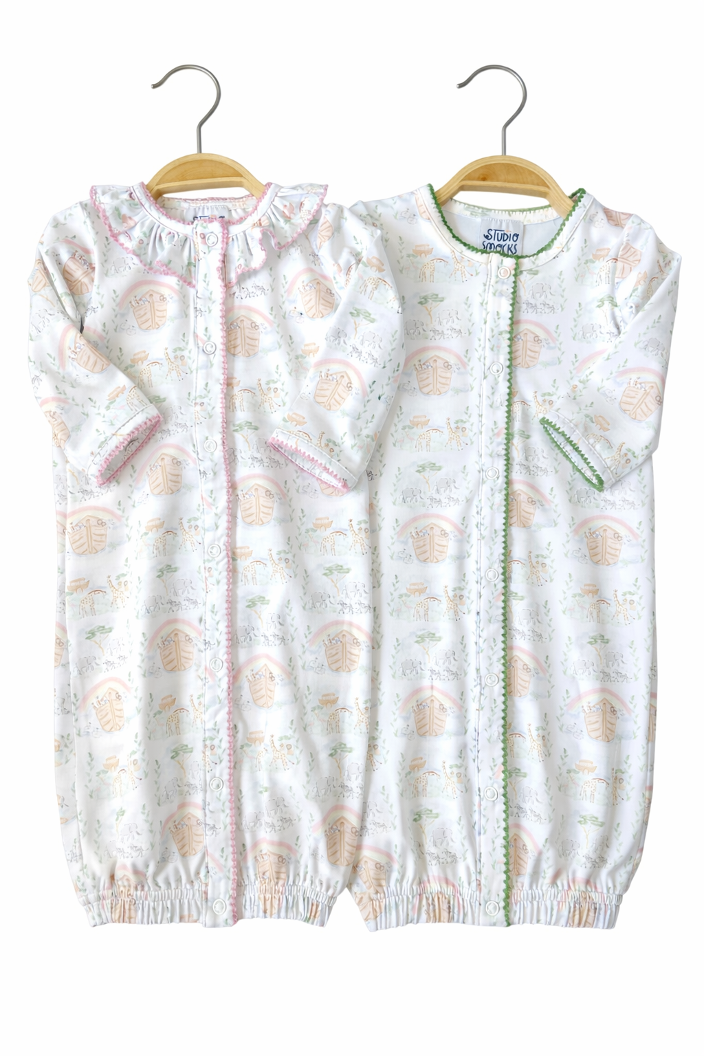 Noah's Ark Gown, green gender neutral trim