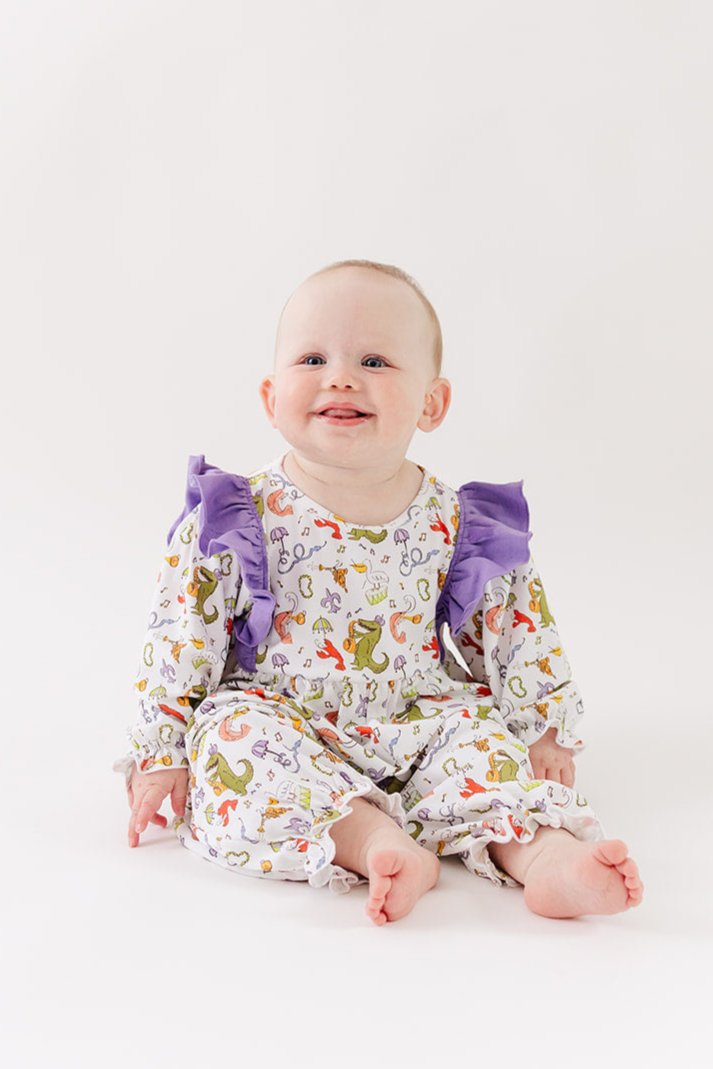 Mardi Gras Parade- Girls Romper, runs large