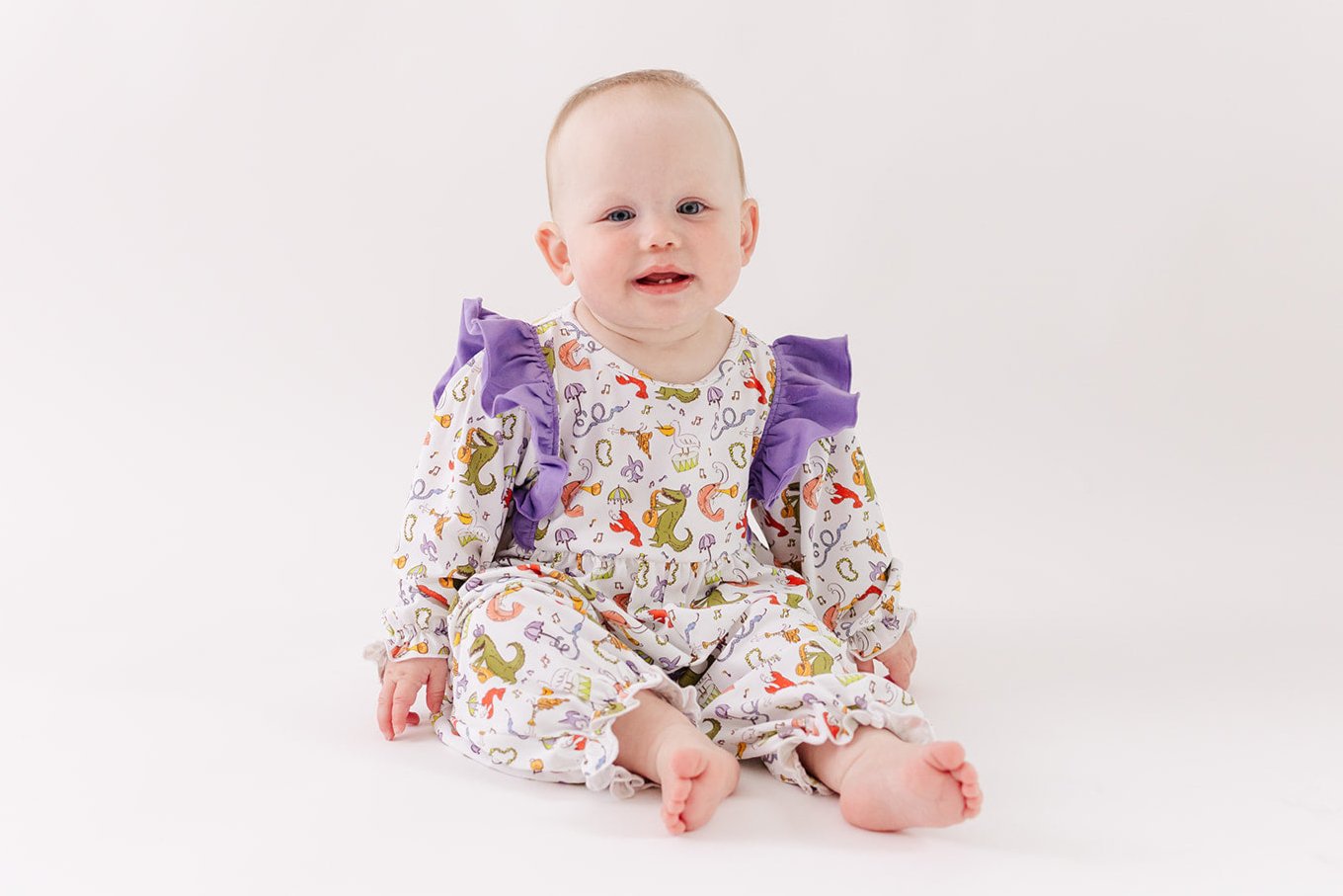 Mardi Gras Parade- Girls Romper, runs large