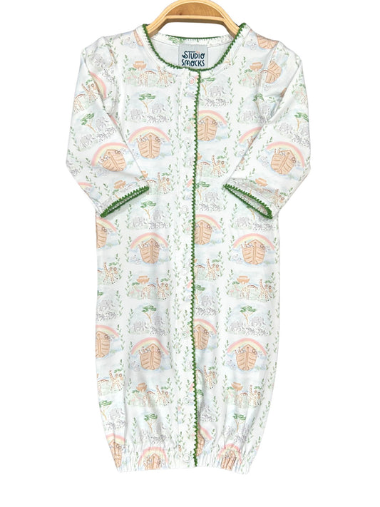 Noah's Ark Gown, green gender neutral trim