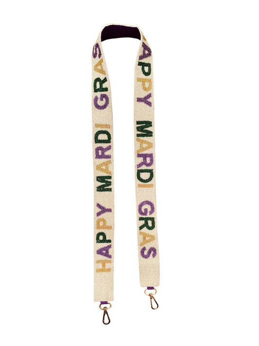 "Happy Mardi Gras" purse strap