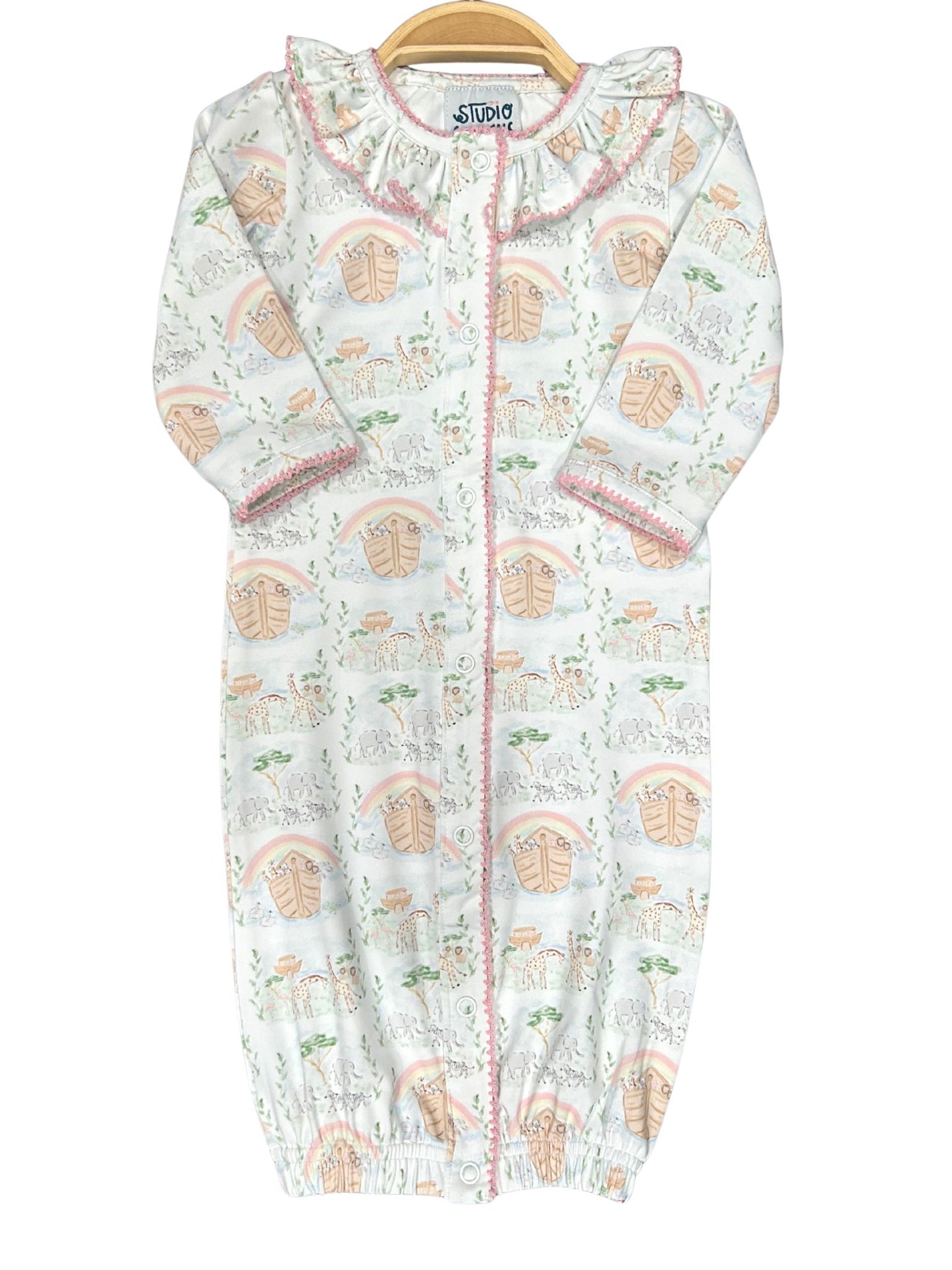 Noah's Ark Gown, pink ruffle trim