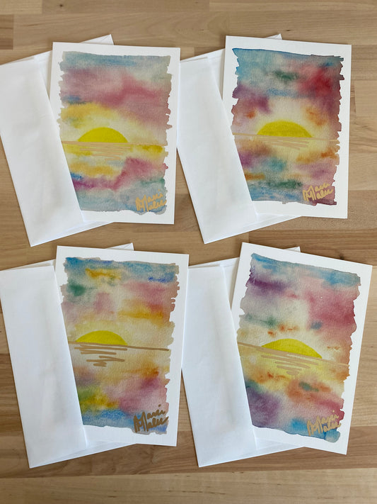 Sunset Stationery, Set of (4) 5x7 folded notecards, Can be framed